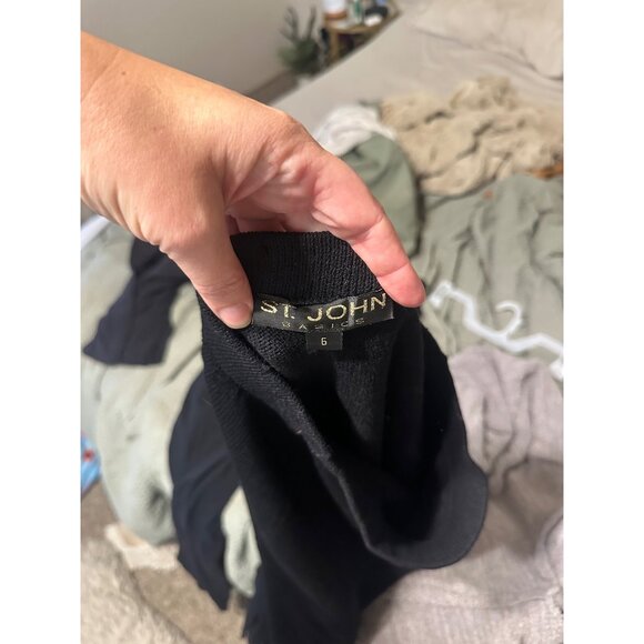 St. John Black Basic Knit Front Slit Midi Skirt - Picture 8 of 8